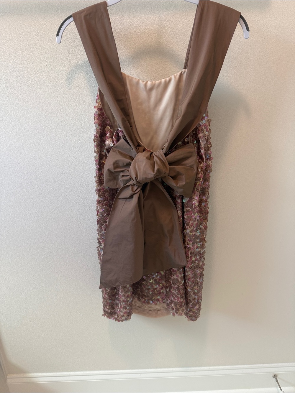 BCBGMaxAzria Pink-Brown Woven Silk Sequin Mini Dress 4 (Back  Picture)